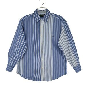Lauren Ralph Lauren Womens Blue Mixed Stripe Button Down Shirt Size 12 LRL Logo